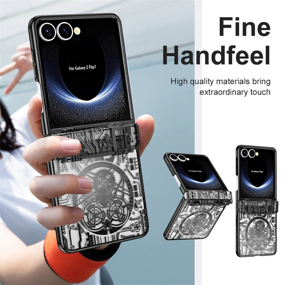 For Samsung Galaxy Z Flip7 5G Case Mechanical Legend Electroplating PC Phone Cover - Black