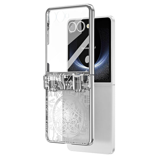 For Samsung Galaxy Z Flip7 5G Case Mechanical Legend Electroplating PC Phone Cover with Rear Screen Film - Silver