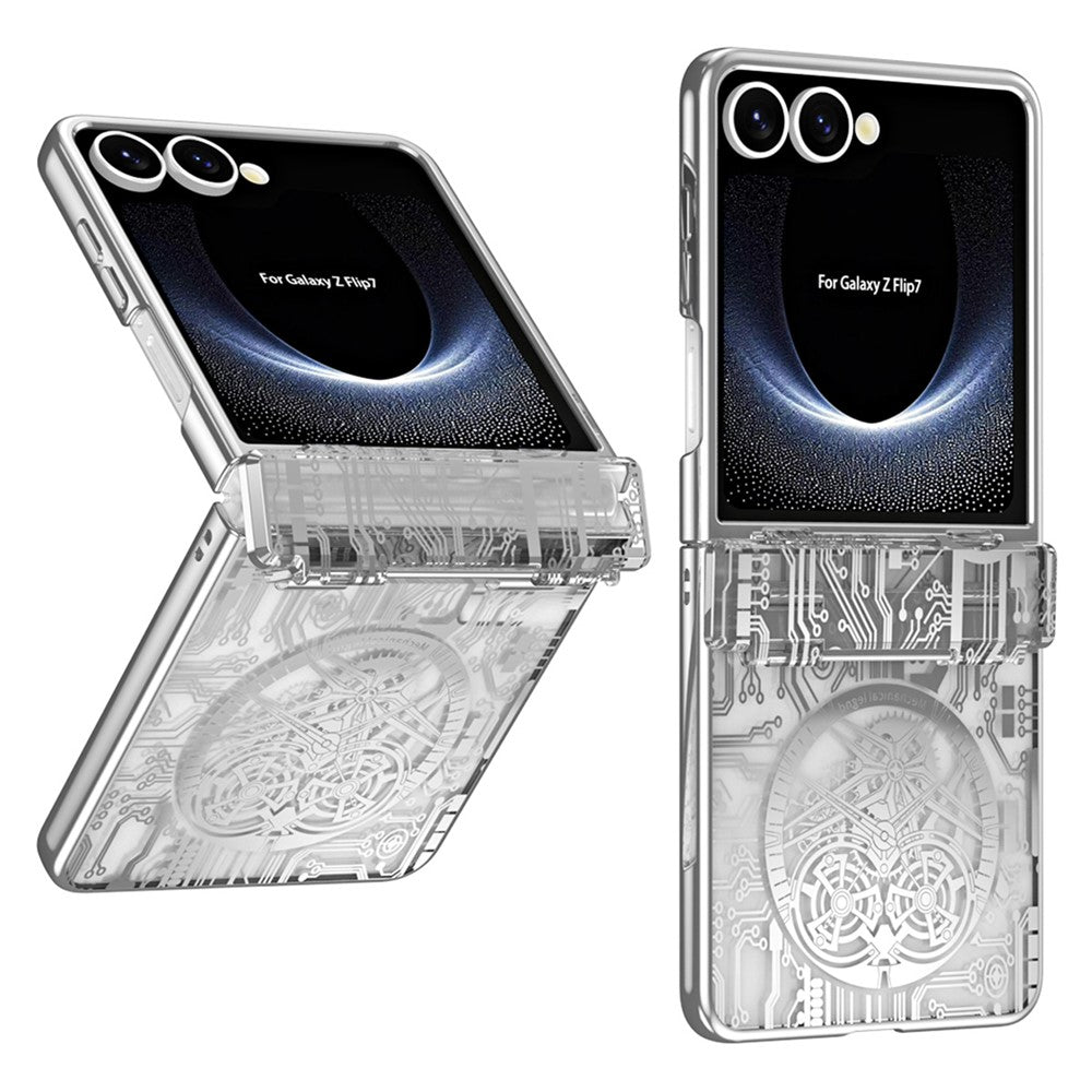 For Samsung Galaxy Z Flip7 5G Case Mechanical Legend Electroplating PC Phone Cover with Rear Screen Film - Silver