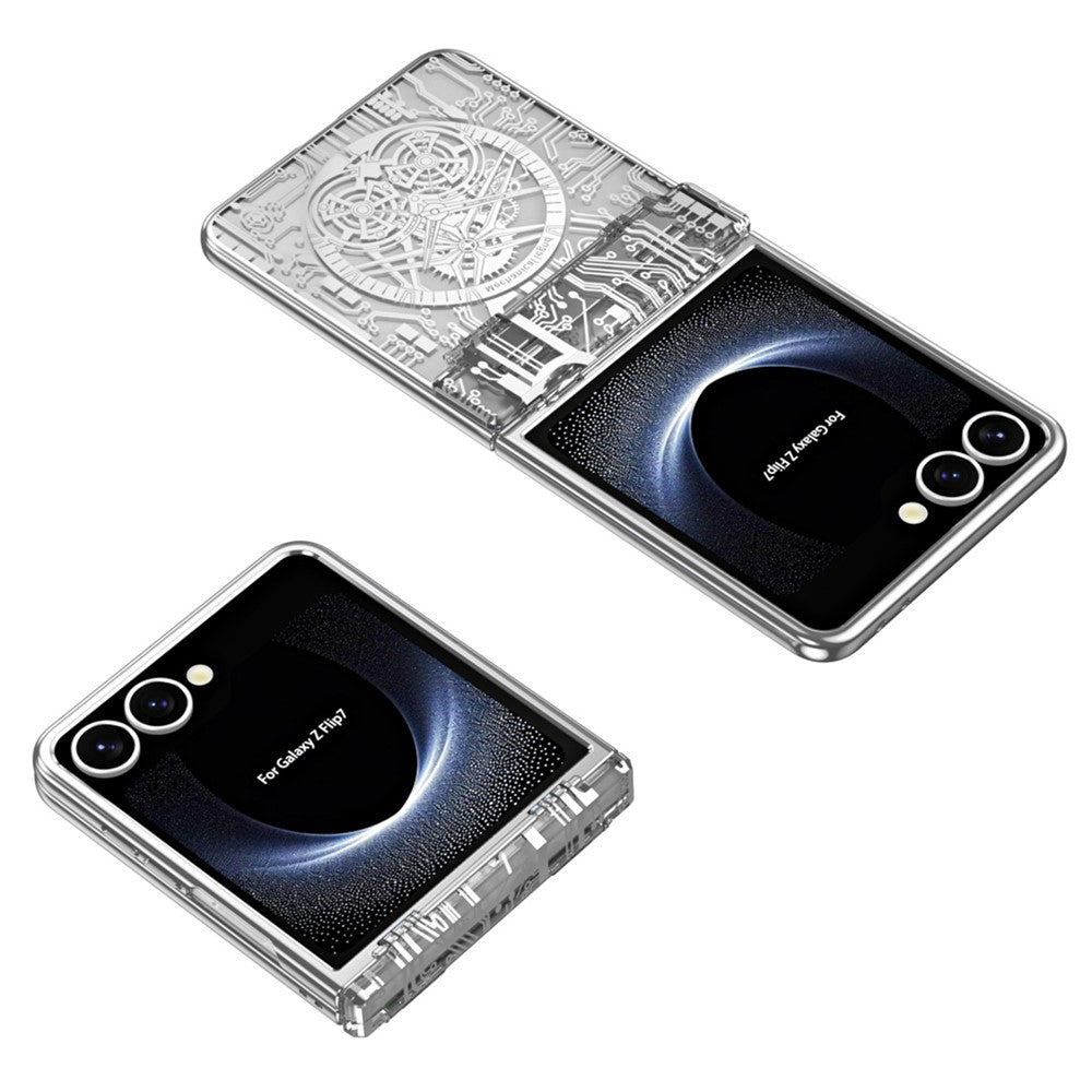 For Samsung Galaxy Z Flip7 5G Case Mechanical Legend Electroplating PC Phone Cover with Rear Screen Film - Silver