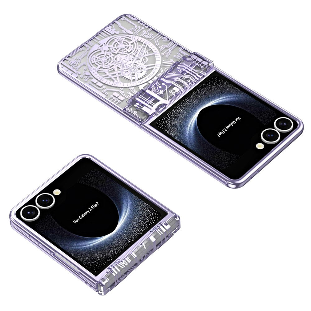For Samsung Galaxy Z Flip7 5G Case Mechanical Legend Electroplating PC Phone Cover with Rear Screen Film - Purple