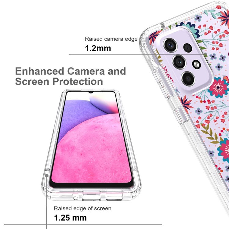 For Samsung Galaxy A33 5G PC Frame + TPU Cover Detachable 2-in-1 Pattern Printing Clear Cellphone Protective Case - Flower and Leaf