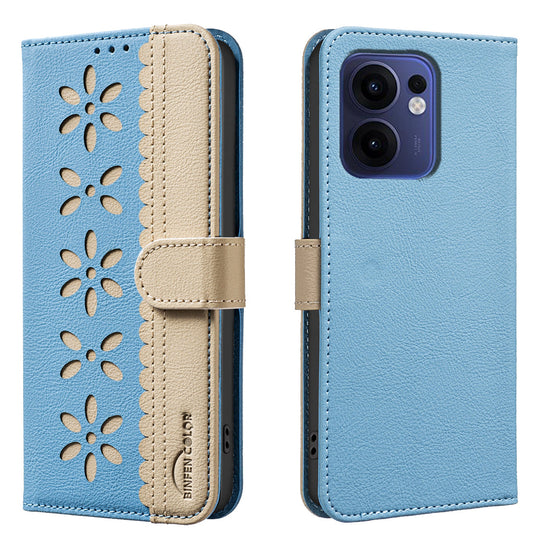 For Oppo Reno13 F 5G Leather Case BINFEN COLOR BF36 Floral Pattern Phone Cover RFID Blocking Wallet Stand - Baby Blue