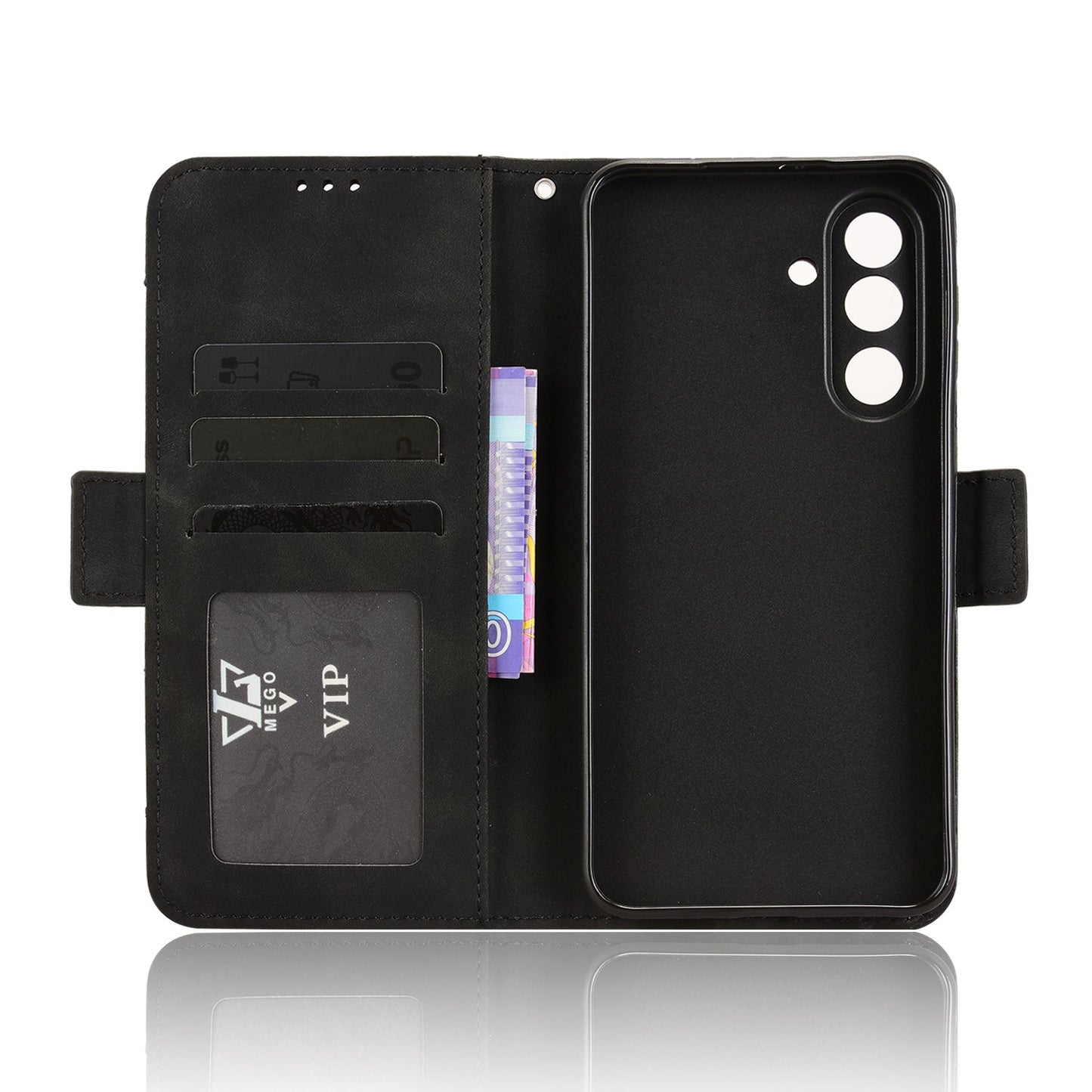 For Samsung Galaxy M56 5G Leather Case Phone Wallet Cover with Multiple Card Slots - Black