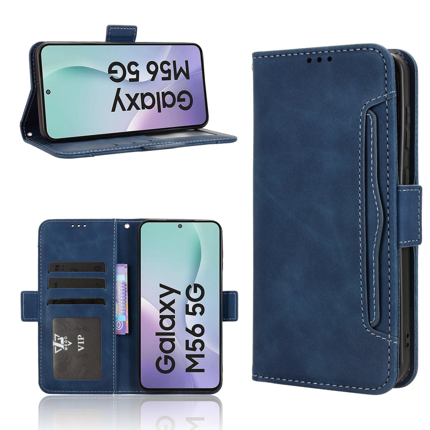 For Samsung Galaxy M56 5G Leather Case Phone Wallet Cover with Multiple Card Slots - Blue