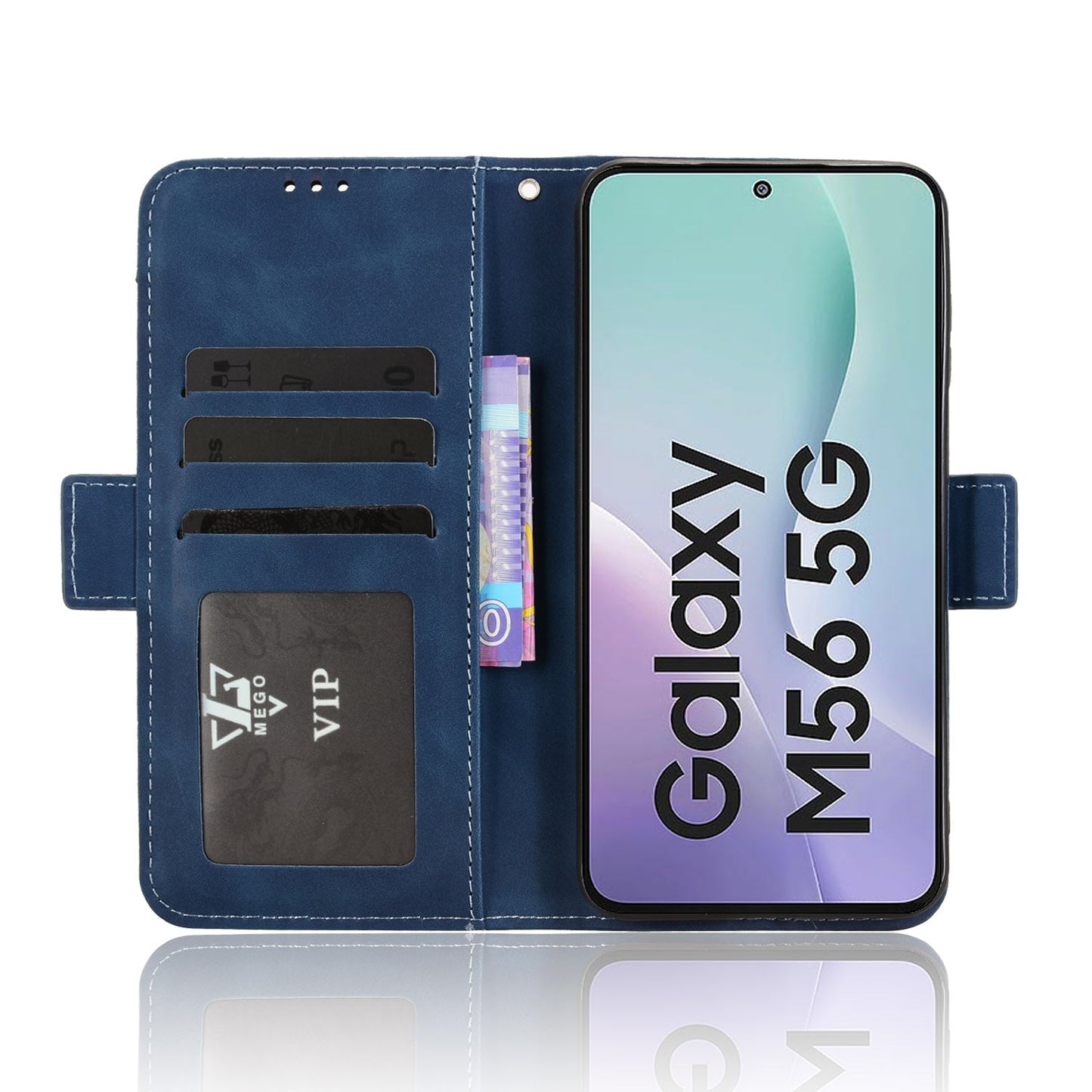 For Samsung Galaxy M56 5G Leather Case Phone Wallet Cover with Multiple Card Slots - Blue
