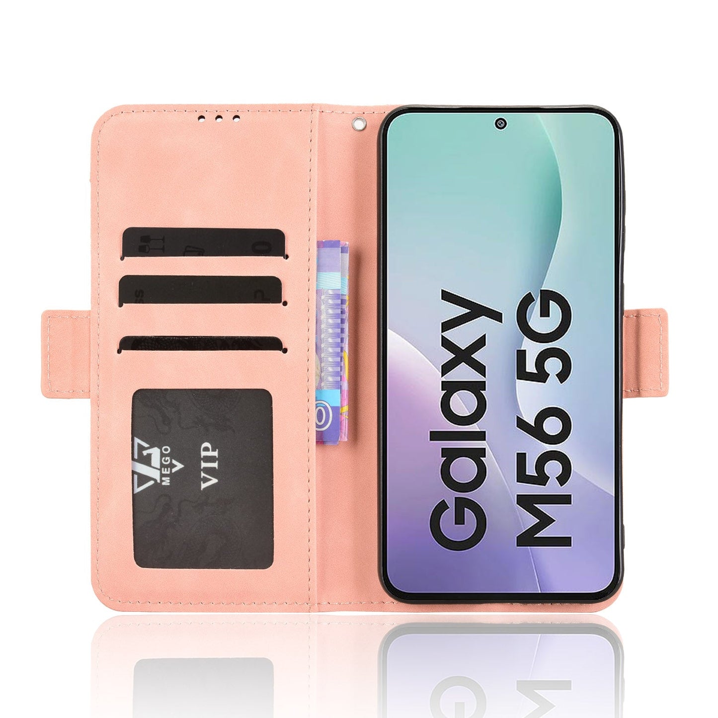 For Samsung Galaxy M56 5G Leather Case Phone Wallet Cover with Multiple Card Slots - Pink