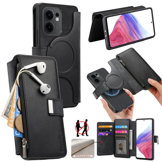 For Oppo Reno13 F 5G Case CASENEO MW-02 Detachable Magnetic Leather Flip Phone Cover - Black