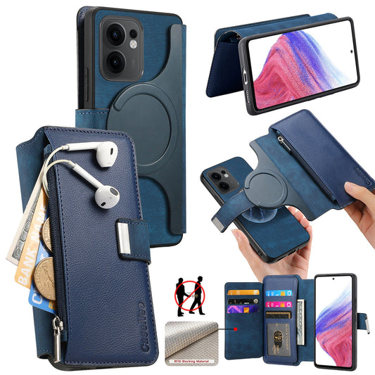 For Oppo Reno13 F 5G Case CASENEO MW-02 Detachable Magnetic Leather Flip Phone Cover - Dark Blue