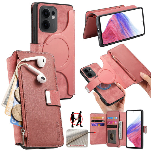 For Oppo Reno13 F 5G Case CASENEO MW-02 Detachable Magnetic Leather Flip Phone Cover - Pink