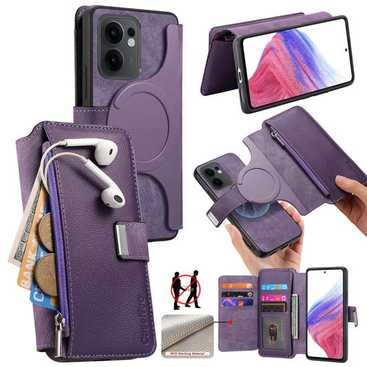For Oppo Reno13 F 5G Case CASENEO MW-02 Detachable Magnetic Leather Flip Phone Cover - Purple
