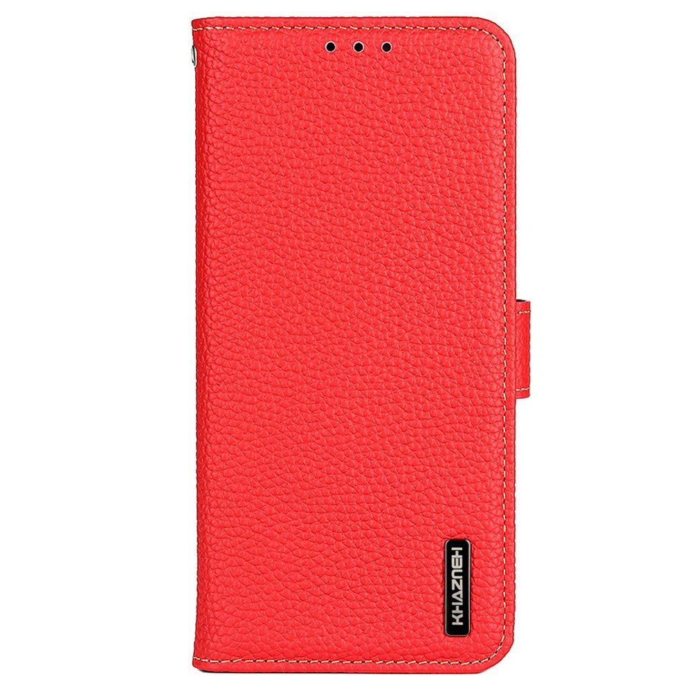 KHAZNEH For iPhone 17 Pro Max Case Litchi Texture Genuine Cow Leather Flip Phone Cover - Red