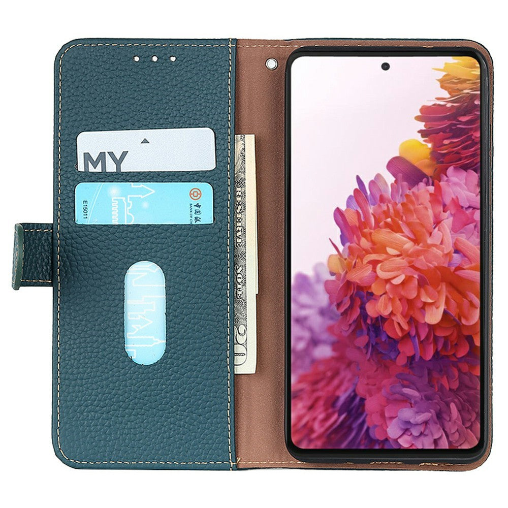 KHAZNEH For iPhone 17 Pro Max Case Litchi Texture Genuine Cow Leather Flip Phone Cover - Green