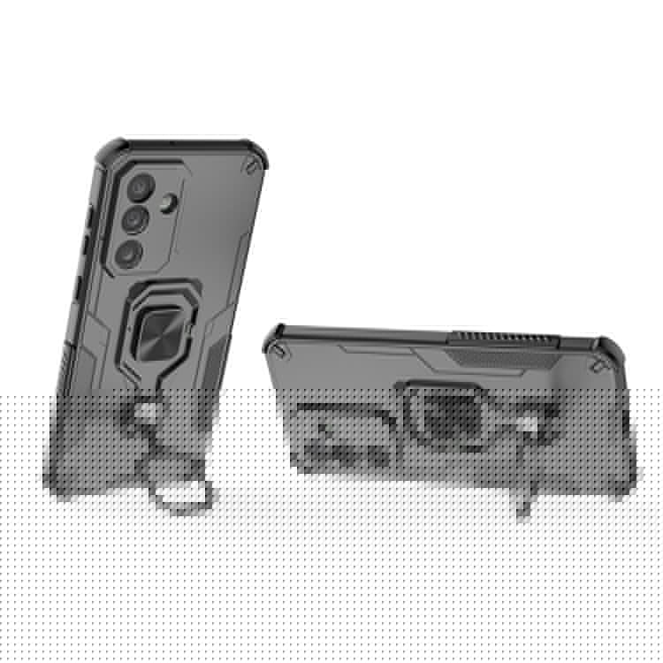 For Samsung Galaxy M56 5G Case Rotatable Ring Kickstand PC + TPU Shockproof Phone Cover - Black