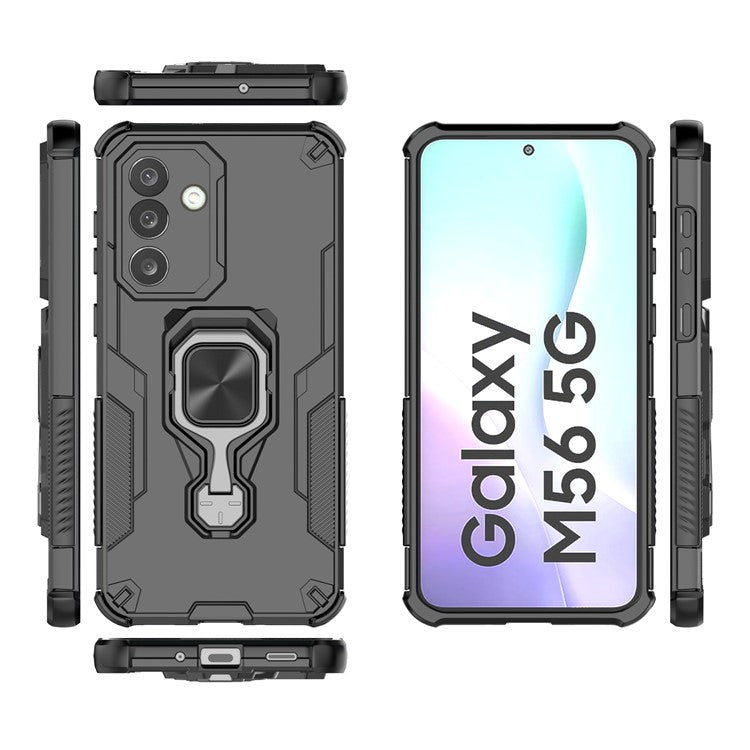For Samsung Galaxy M56 5G Case Rotatable Ring Kickstand PC + TPU Shockproof Phone Cover - Black