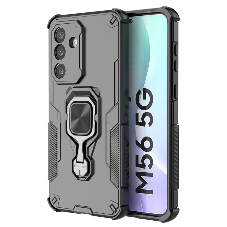 For Samsung Galaxy M56 5G Case Rotatable Ring Kickstand PC + TPU Shockproof Phone Cover - Black