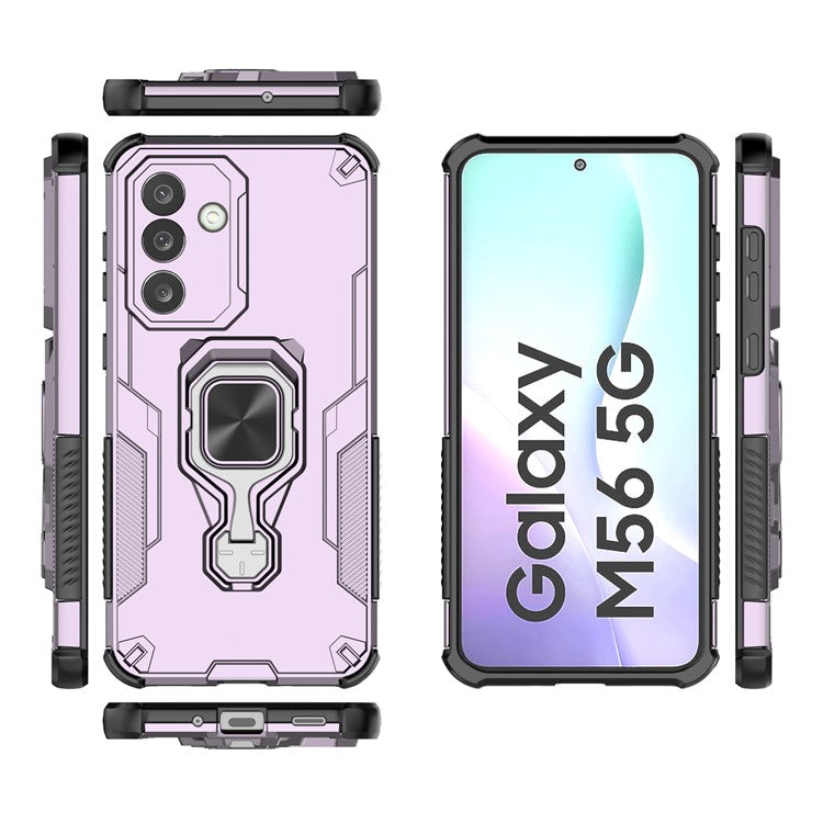 For Samsung Galaxy M56 5G Case Rotatable Ring Kickstand PC + TPU Shockproof Phone Cover - Purple
