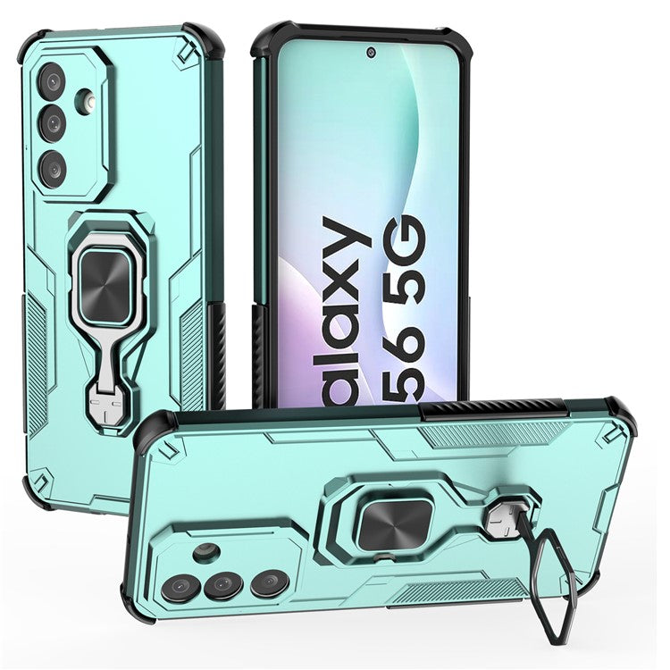 For Samsung Galaxy M56 5G Case Rotatable Ring Kickstand PC + TPU Shockproof Phone Cover - Green