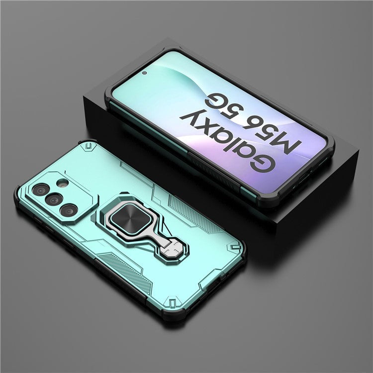 For Samsung Galaxy M56 5G Case Rotatable Ring Kickstand PC + TPU Shockproof Phone Cover - Green