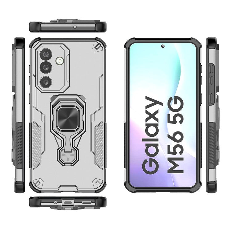 For Samsung Galaxy M56 5G Case Rotatable Ring Kickstand PC + TPU Shockproof Phone Cover - Titanium Grey