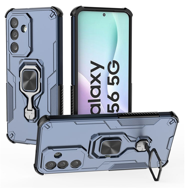 For Samsung Galaxy M56 5G Case Rotatable Ring Kickstand PC + TPU Shockproof Phone Cover - Navy Blue