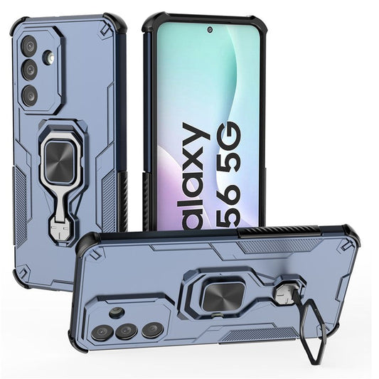 For Samsung Galaxy M56 5G Case Rotatable Ring Kickstand PC + TPU Shockproof Phone Cover - Navy Blue
