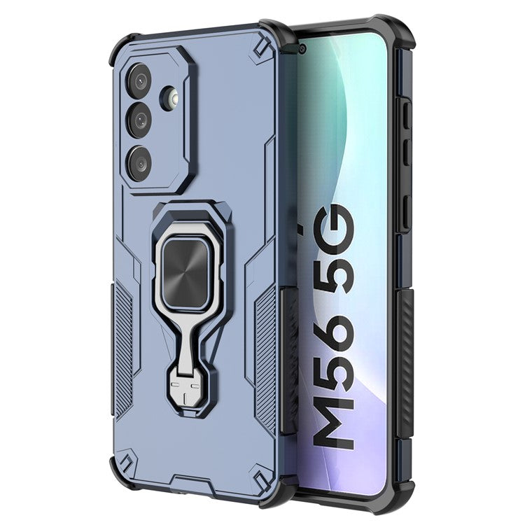 For Samsung Galaxy M56 5G Case Rotatable Ring Kickstand PC + TPU Shockproof Phone Cover - Navy Blue