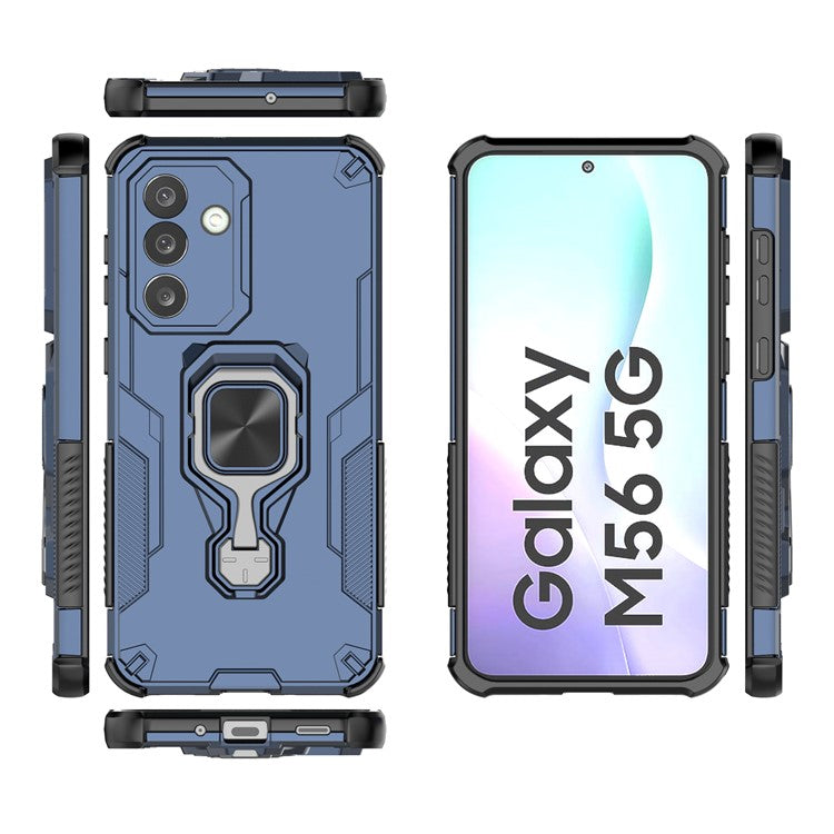 For Samsung Galaxy M56 5G Case Rotatable Ring Kickstand PC + TPU Shockproof Phone Cover - Navy Blue
