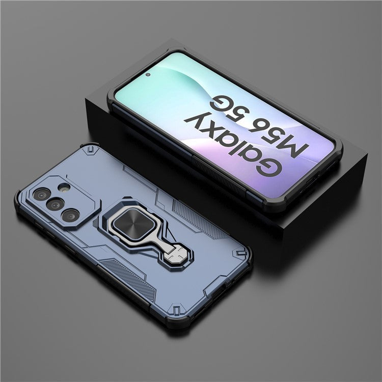 For Samsung Galaxy M56 5G Case Rotatable Ring Kickstand PC + TPU Shockproof Phone Cover - Navy Blue