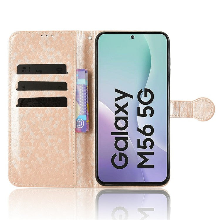 For Samsung Galaxy M56 5G Wallet Case Dot Pattern Imprint PU Leather Phone Cover - Rose Gold
