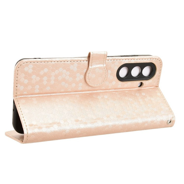 For Samsung Galaxy M56 5G Wallet Case Dot Pattern Imprint PU Leather Phone Cover - Rose Gold