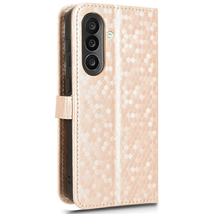 For Samsung Galaxy M56 5G Wallet Case Dot Pattern Imprint PU Leather Phone Cover - Rose Gold