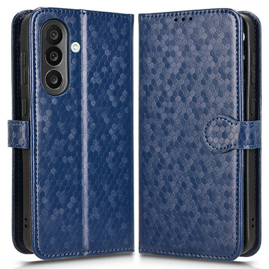 For Samsung Galaxy M56 5G Wallet Case Dot Pattern Imprint PU Leather Phone Cover - Dark Blue
