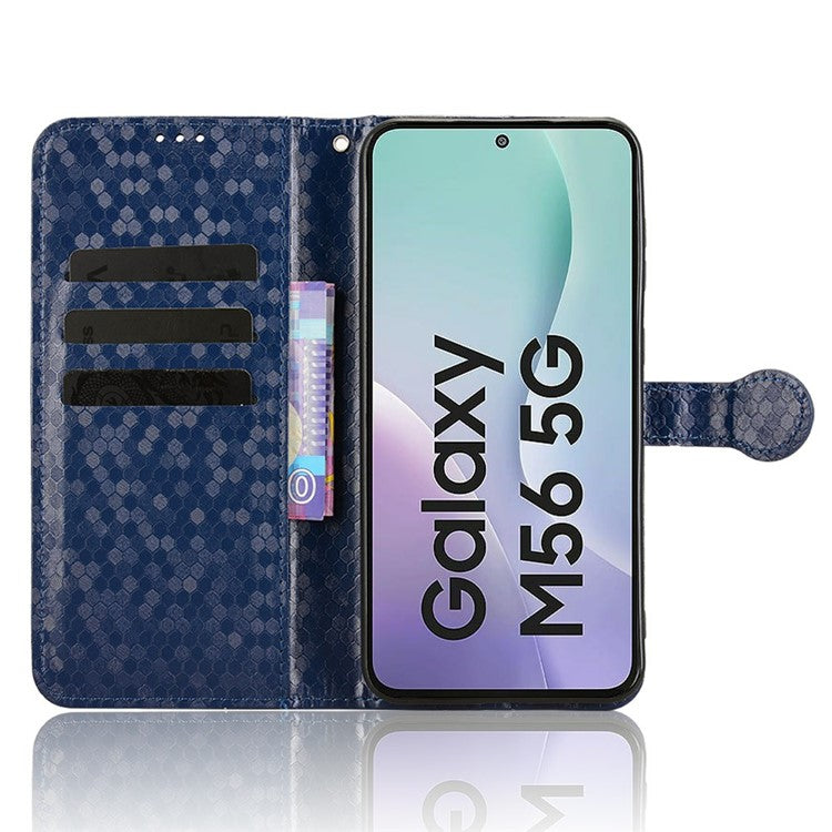 For Samsung Galaxy M56 5G Wallet Case Dot Pattern Imprint PU Leather Phone Cover - Dark Blue