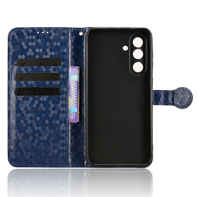 For Samsung Galaxy M56 5G Wallet Case Dot Pattern Imprint PU Leather Phone Cover - Dark Blue