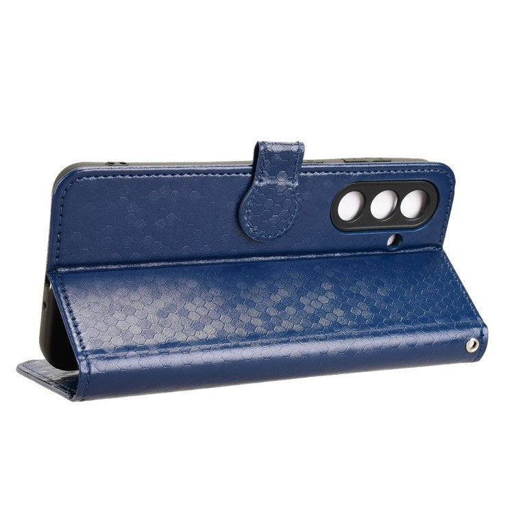 For Samsung Galaxy M56 5G Wallet Case Dot Pattern Imprint PU Leather Phone Cover - Dark Blue