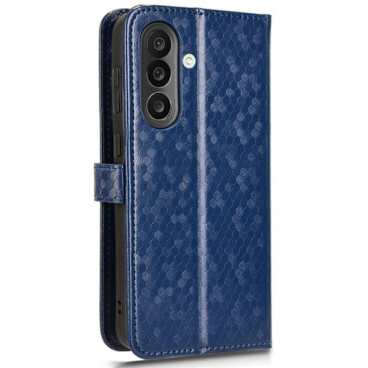 For Samsung Galaxy M56 5G Wallet Case Dot Pattern Imprint PU Leather Phone Cover - Dark Blue