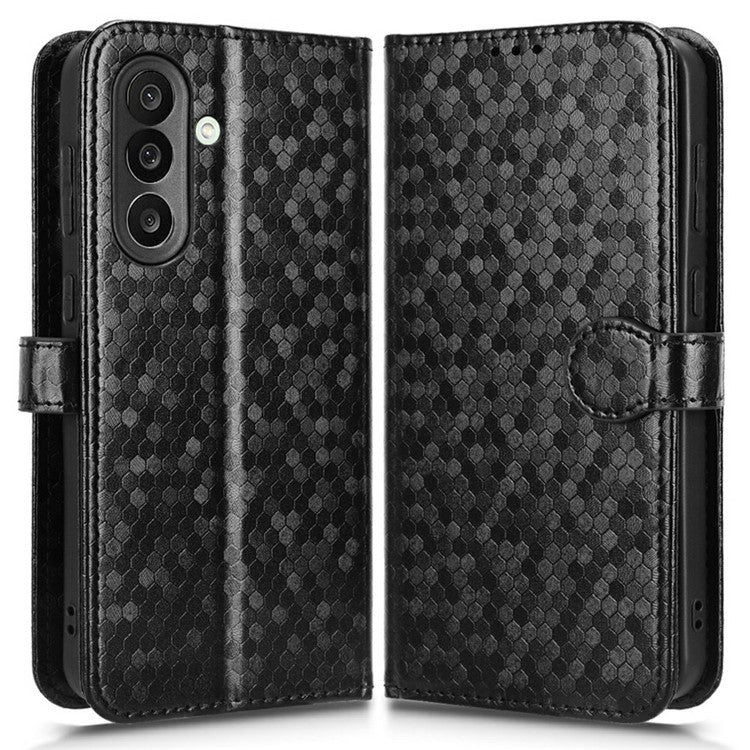 For Samsung Galaxy M56 5G Wallet Case Dot Pattern Imprint PU Leather Phone Cover - Black