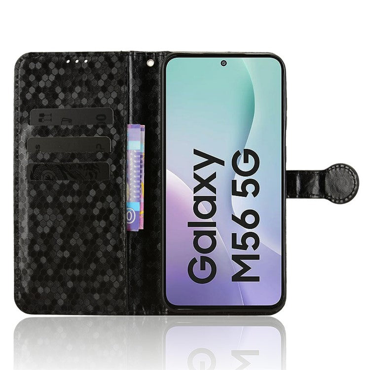 For Samsung Galaxy M56 5G Wallet Case Dot Pattern Imprint PU Leather Phone Cover - Black