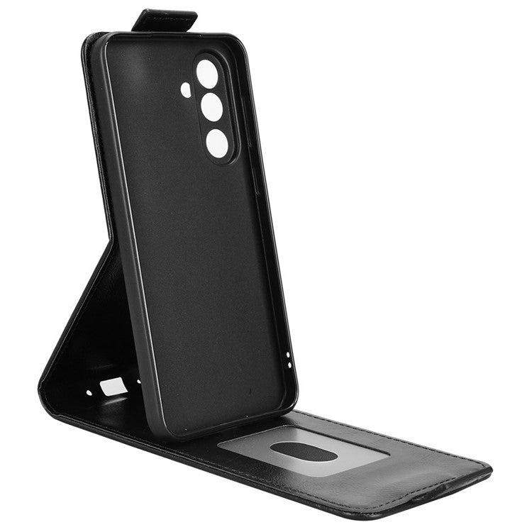 For Samsung Galaxy M56 5G Stand Case Magnetic Clasp Vertical Flip Leather Phone Cover with Card Holder - Black