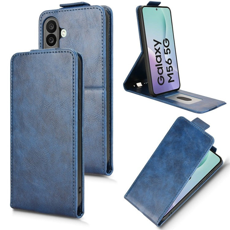 For Samsung Galaxy M56 5G Stand Case Magnetic Clasp Vertical Flip Leather Phone Cover with Card Holder - Dark Blue