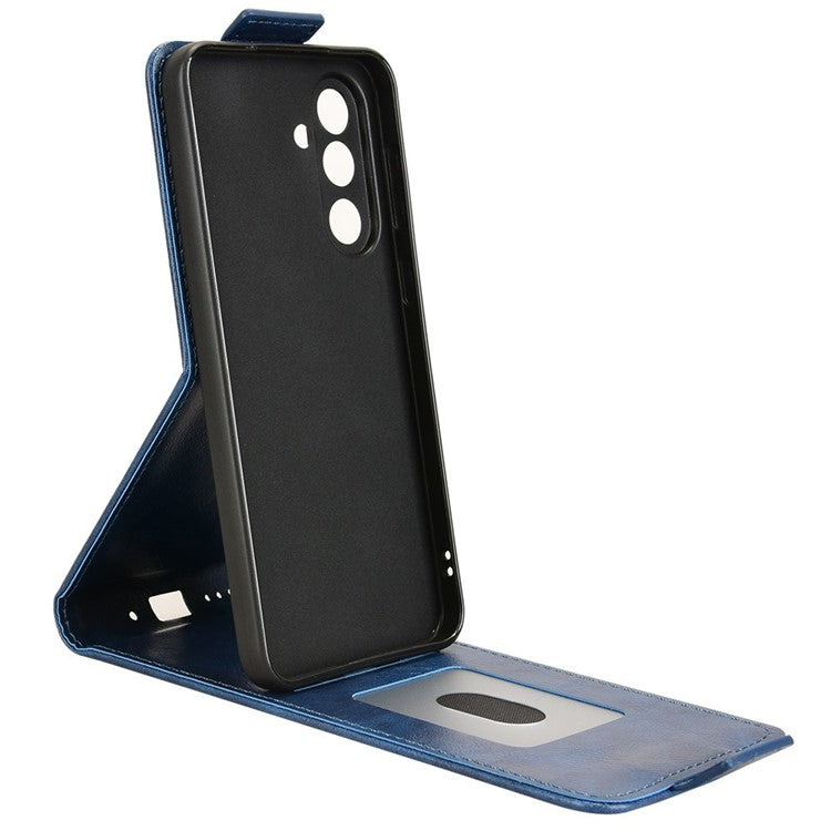 For Samsung Galaxy M56 5G Stand Case Magnetic Clasp Vertical Flip Leather Phone Cover with Card Holder - Dark Blue