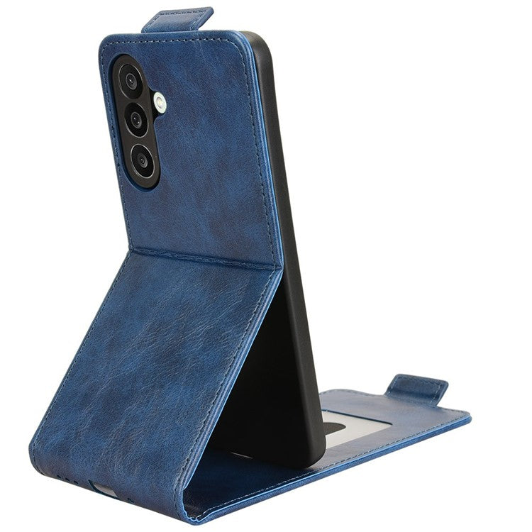 For Samsung Galaxy M56 5G Stand Case Magnetic Clasp Vertical Flip Leather Phone Cover with Card Holder - Dark Blue