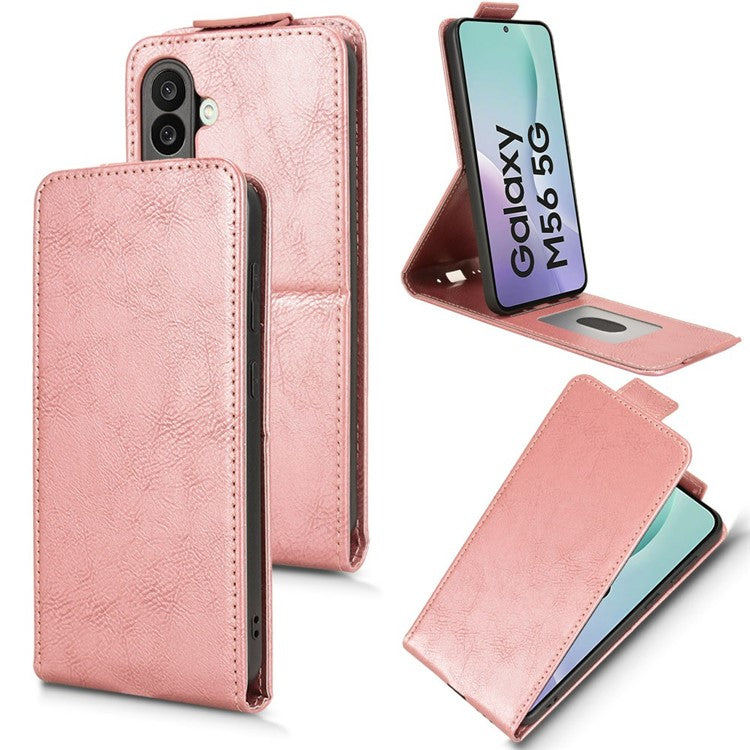 For Samsung Galaxy M56 5G Stand Case Magnetic Clasp Vertical Flip Leather Phone Cover with Card Holder - Rose Gold