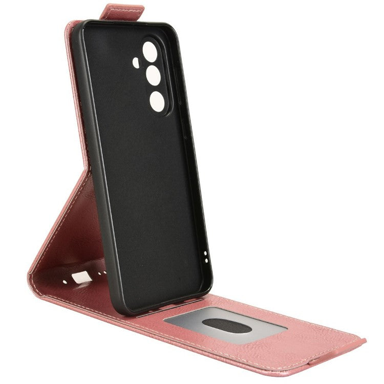 For Samsung Galaxy M56 5G Stand Case Magnetic Clasp Vertical Flip Leather Phone Cover with Card Holder - Rose Gold