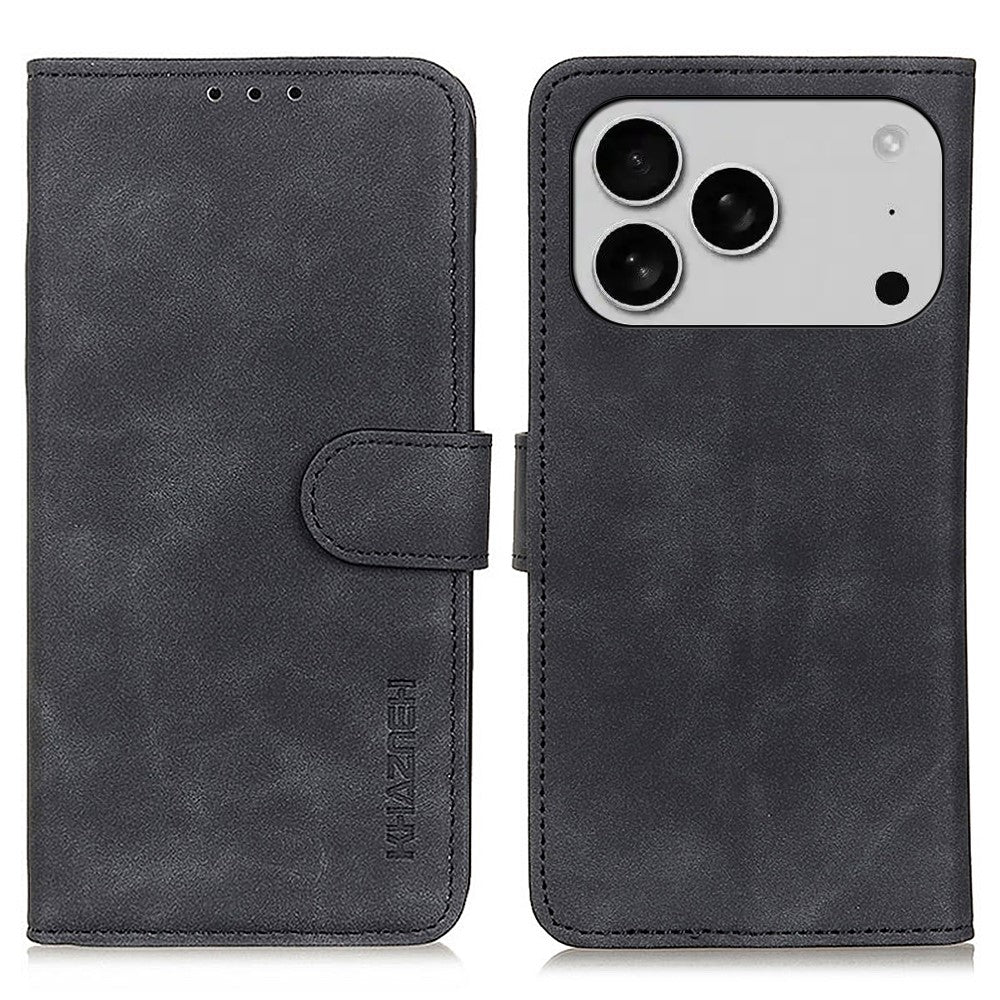 KHAZNEH For iPhone 17 Pro Max Case PU Leather Retro Texture Phone Cover - Black