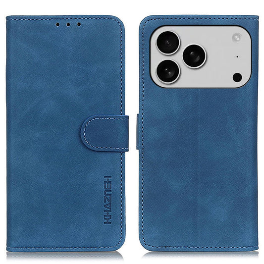 KHAZNEH For iPhone 17 Pro Max Case PU Leather Retro Texture Phone Cover - Blue