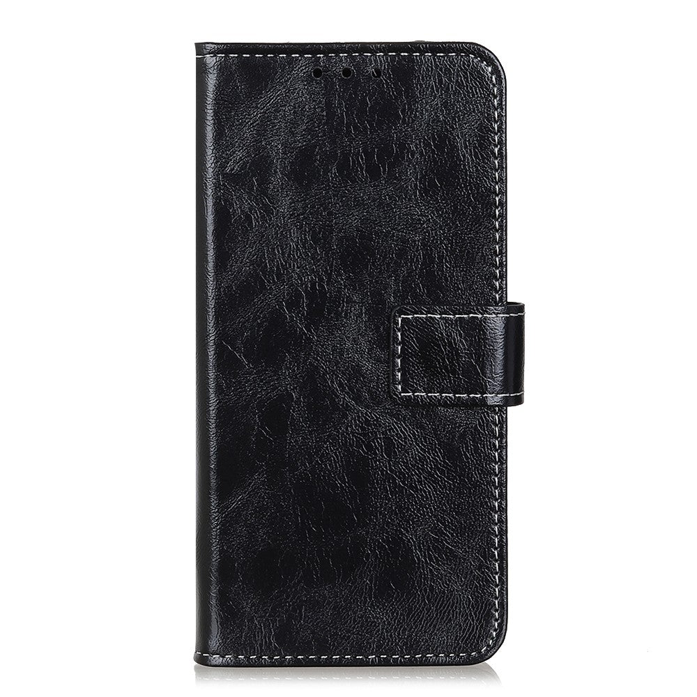 For iPhone 17 Pro Max Case Wallet Leather Phone Cover Crazy Horse Texture - Black
