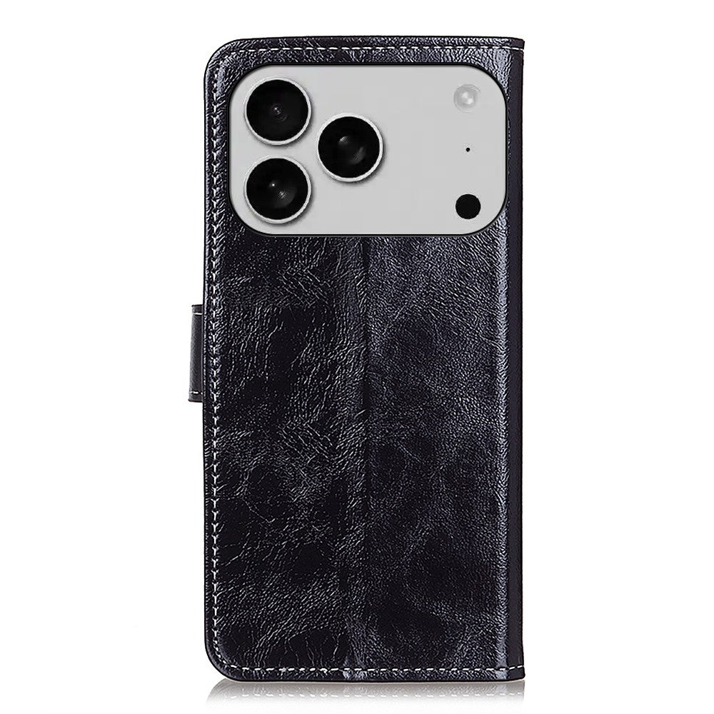 For iPhone 17 Pro Max Case Wallet Leather Phone Cover Crazy Horse Texture - Black