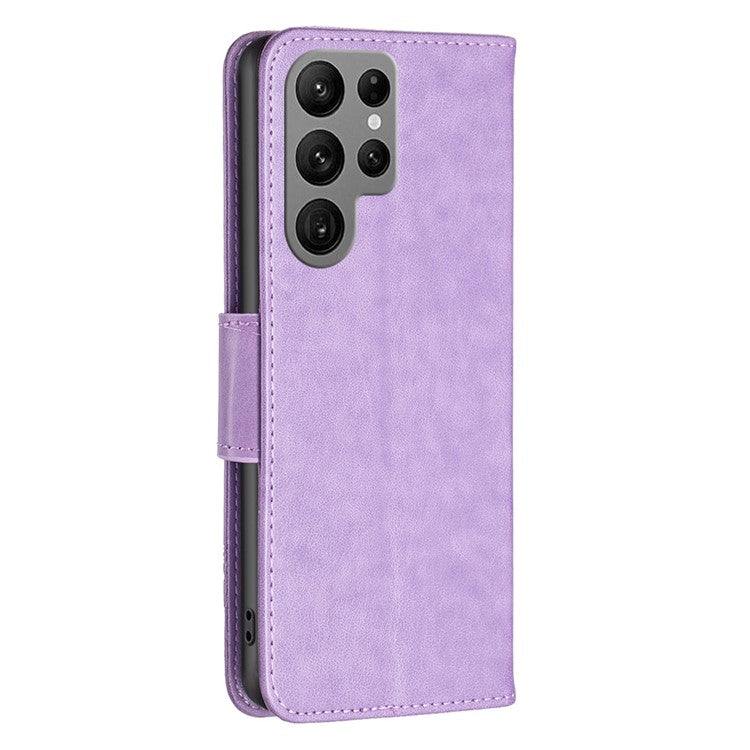 BF Imprinting Pattern Series-4 for Samsung Galaxy S23 Ultra PU Leather Stand Case Imprinted Butterflies Wallet Shockproof Phone Cover - Purple